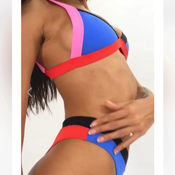 NWT OneOne Swimwear SET Bikini Malvinas Blue Red Black Jesse Kameron NEW Small - Picture 9 of 12